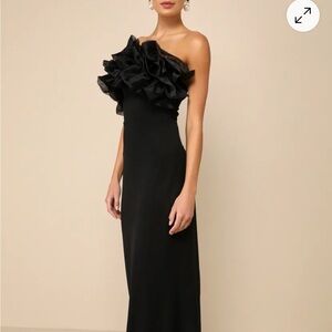 Lulu's Evening Elegance Black Ruffled Strapless Mermaid Maxi Dress